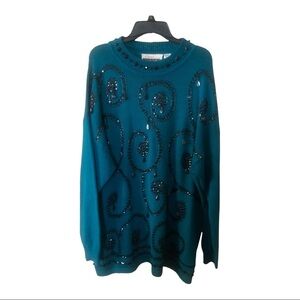 Vintage Women’s Green Sweater with fine details Size 22/24!